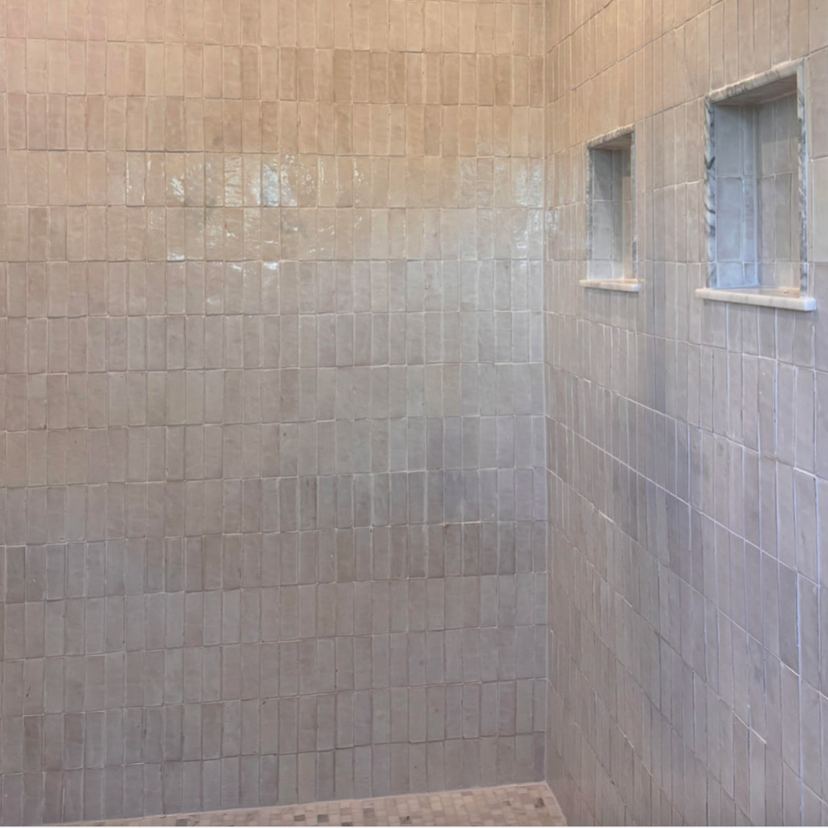 2x6 Zellige Stone shower install