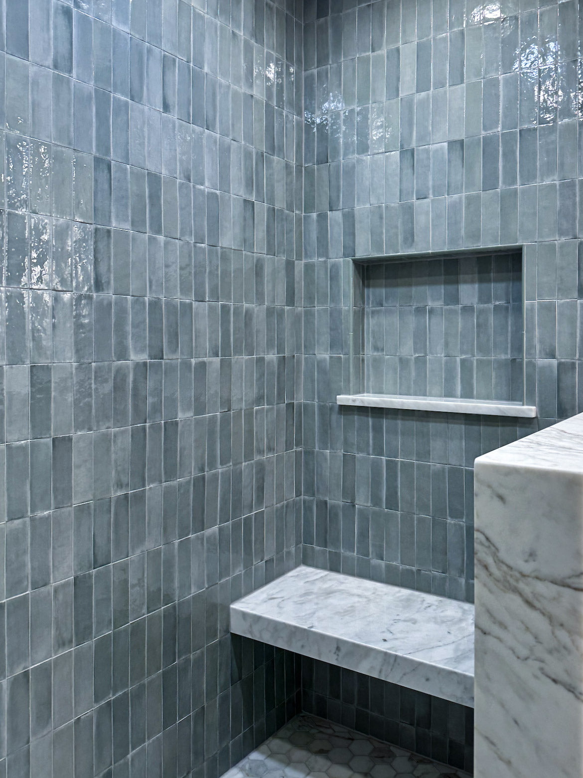 HW Tile Hand Painted Wave Glazed Body Ceramic Install
