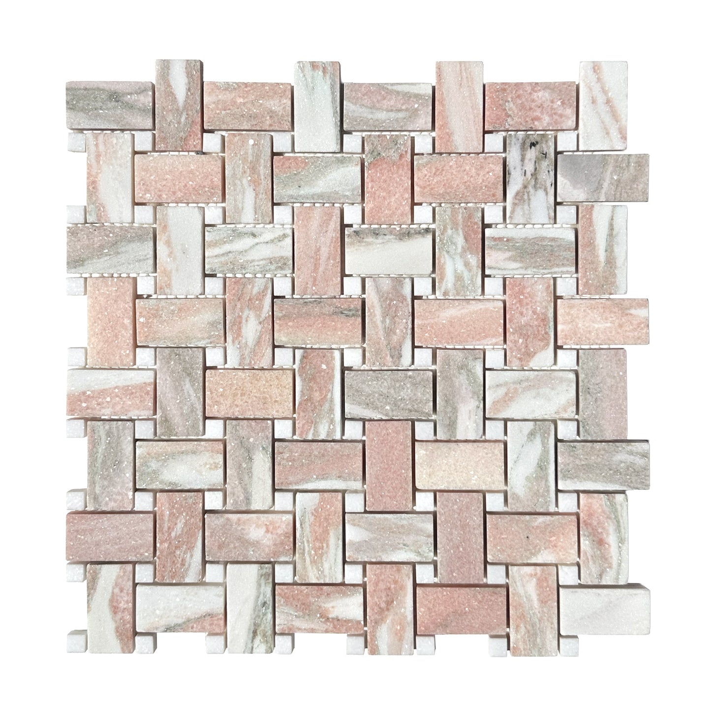 HW Tile Rosa Marble and Thassos Honed Basketweave Marble