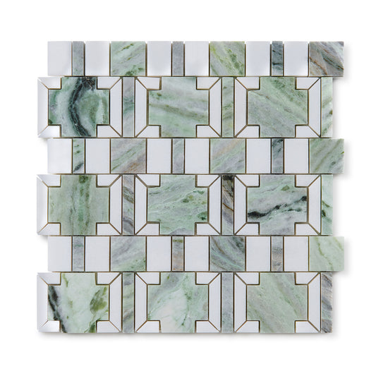 Grady Mosaic Thassos and Verde Nero Marble