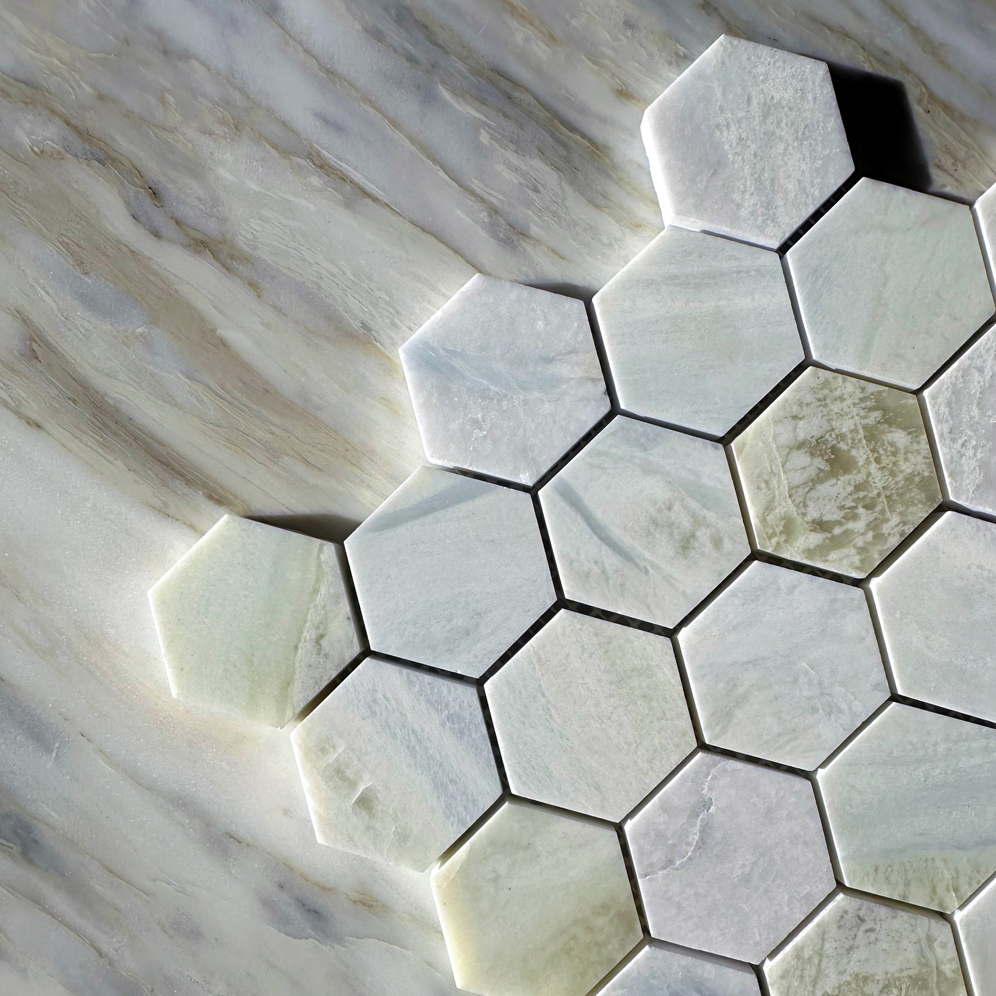 HW Tile Hexagon Marble Mosaic Ocean Blue Lifestyle