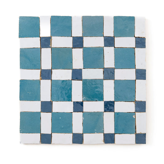 HW Tile Zellige Mosaic Blue White Plaid