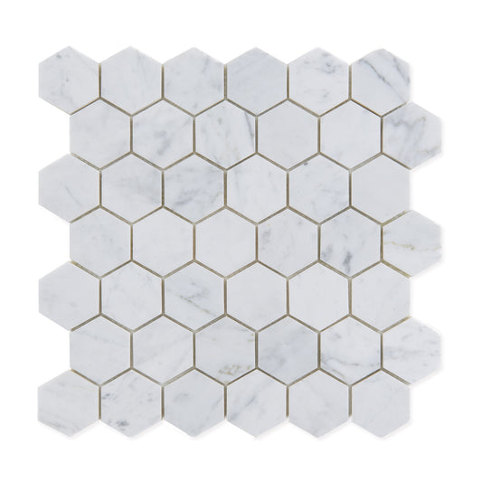 Marble Mosaic 2 inch Carrara Hexagon Honed