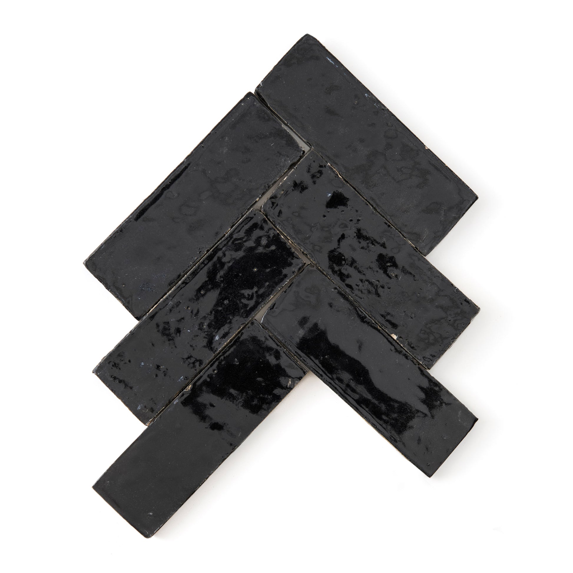 HW Tile Zellige 2x6 Black Glazed Field Chevron