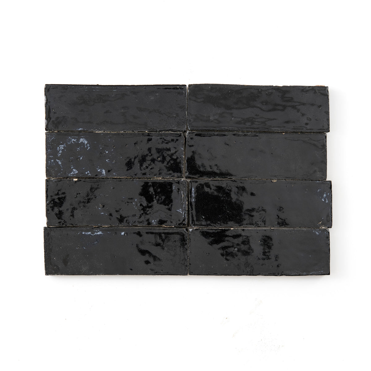 HW Tile Zellige 2x6 Black Glazed Field Stacked
